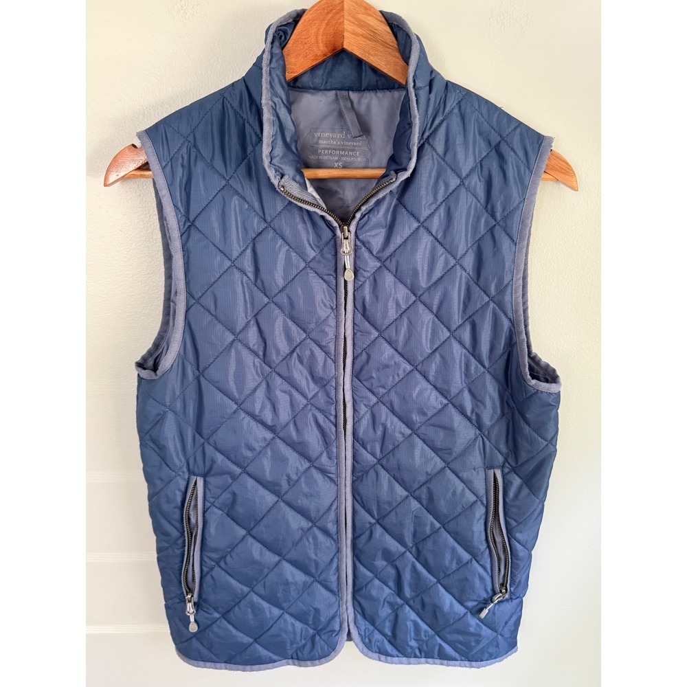 Vineyard Vines Performance Blue Quilted Vest Womens XS Full Zip Whale Logo